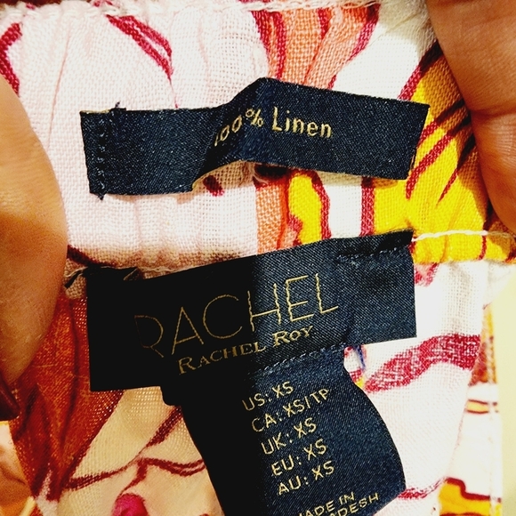 RACHEL by Rachel Roy Floral Drawnstring 100% Linen Short XS - Picture 4 of 11